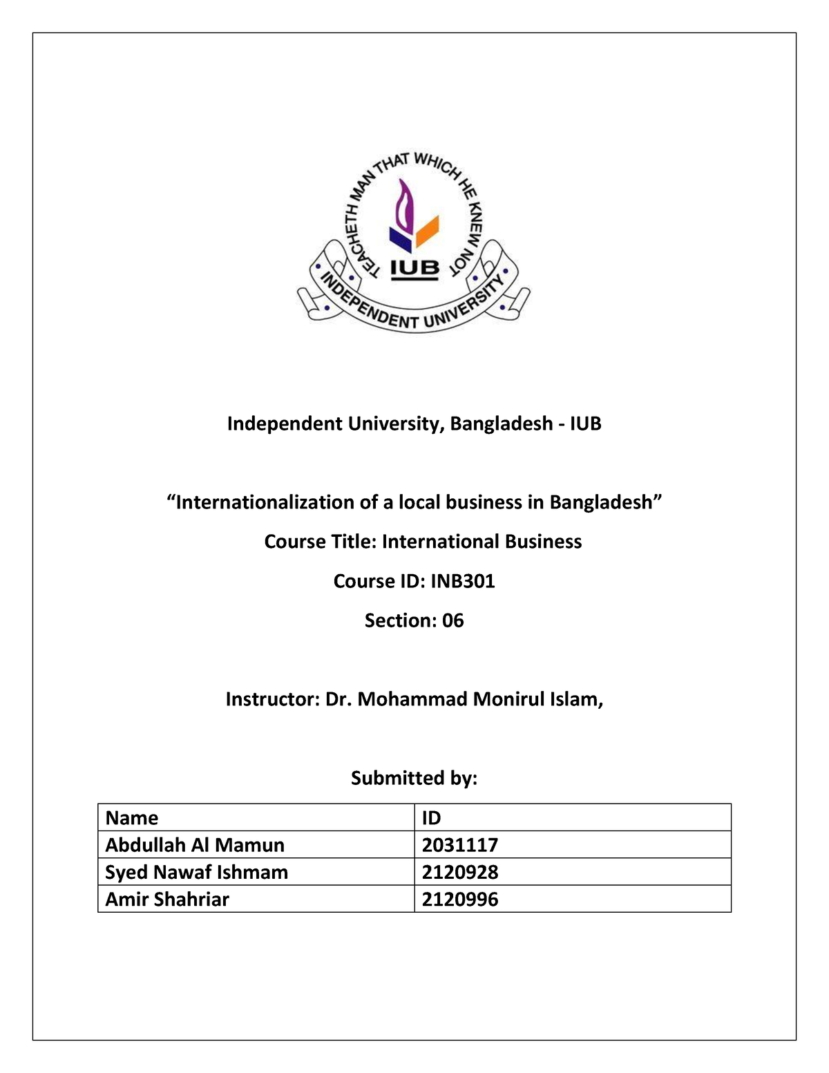 INB301-Group-Assignment - Independent University, Bangladesh - IUB ...