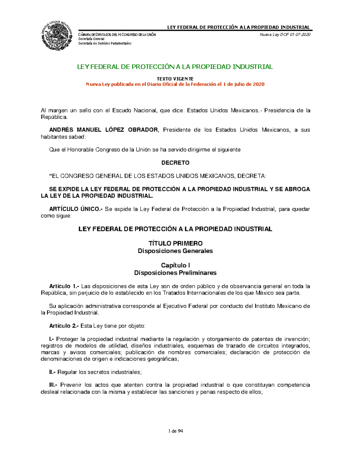 Lfppi - LEY FEDERAL PROPIEDAD INTELECTUAL - CÁMARA DE DIPUTADOS DEL H ...