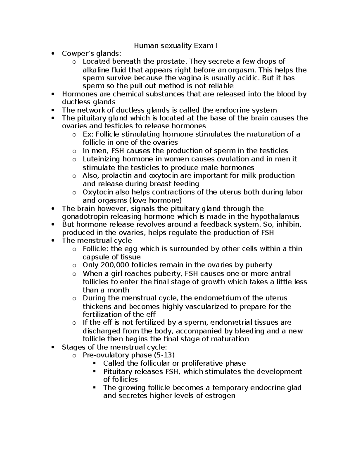 Human sexuality Exam I - Exam I study guide for professor Henry - Human ...