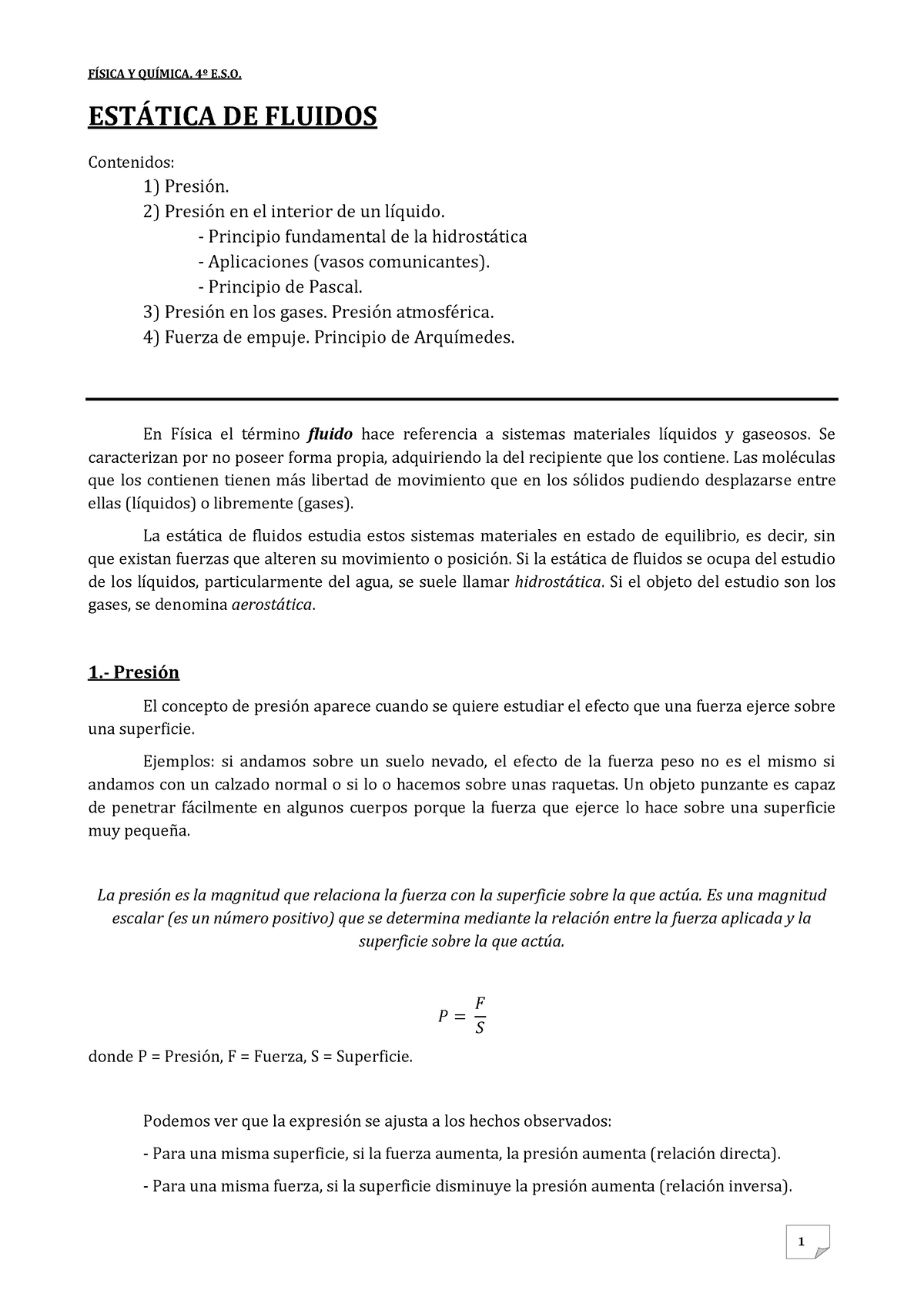 Estática De Fluidos Aplicacion De Derivadas Parciales En La Química FÍsica Y QuÍmica 4º Es 6487