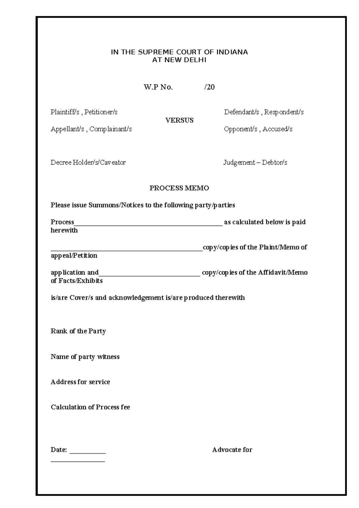 Process memo - This is good - IN THE SUPREME COURT OF INDIANA AT NEW ...