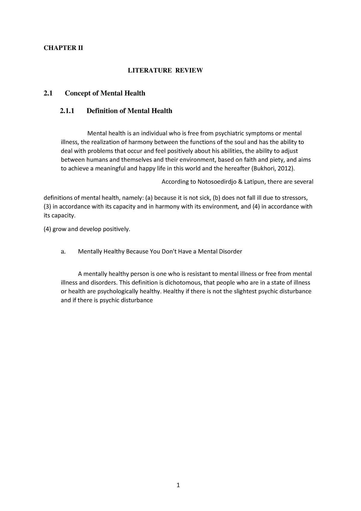 Concept of Mental Health Chapter ii-1 - 1 CHAPTER II LITERATURE REVIEW ...