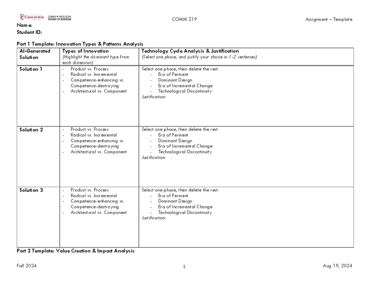 Assignment #1 F2024 - COMM 219 Assignment – Template Fall 2024 Aug 19 ...