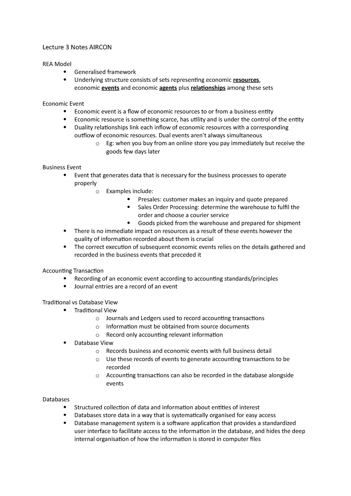 Lecture 3 Notes Aircon - Lecture 3 Notes AIRCON REA Model Generalised ...