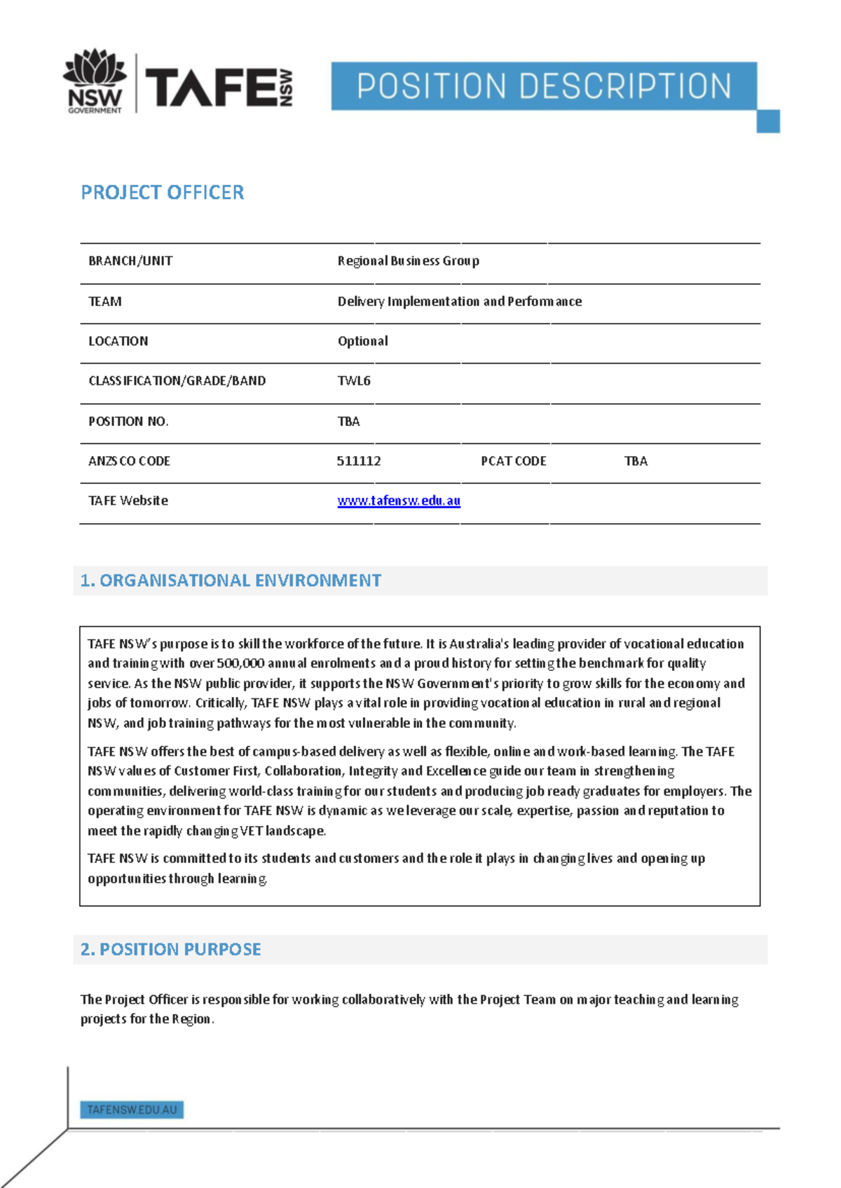 other subject to read 1. ORGANISATIONAL ENVIRONMENT TAFE NSW’s