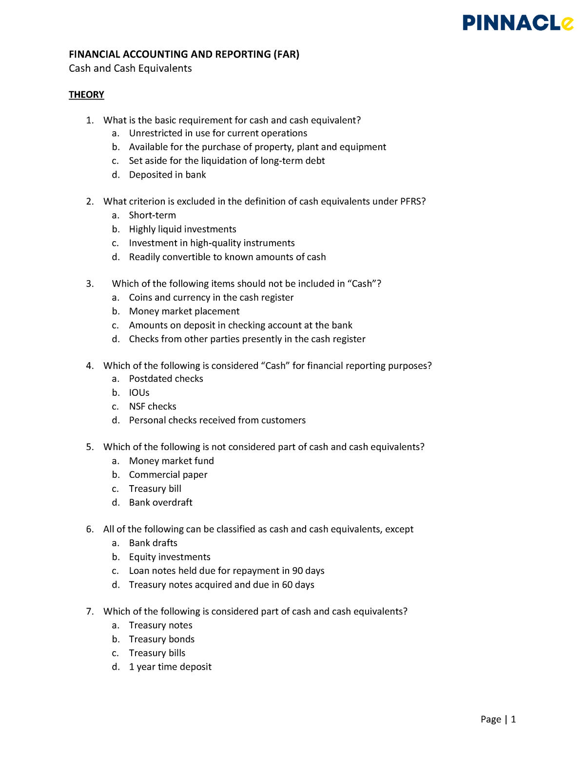 Accountings - yes - FINANCIAL ACCOUNTING AND REPORTING (FAR) Cash and ...