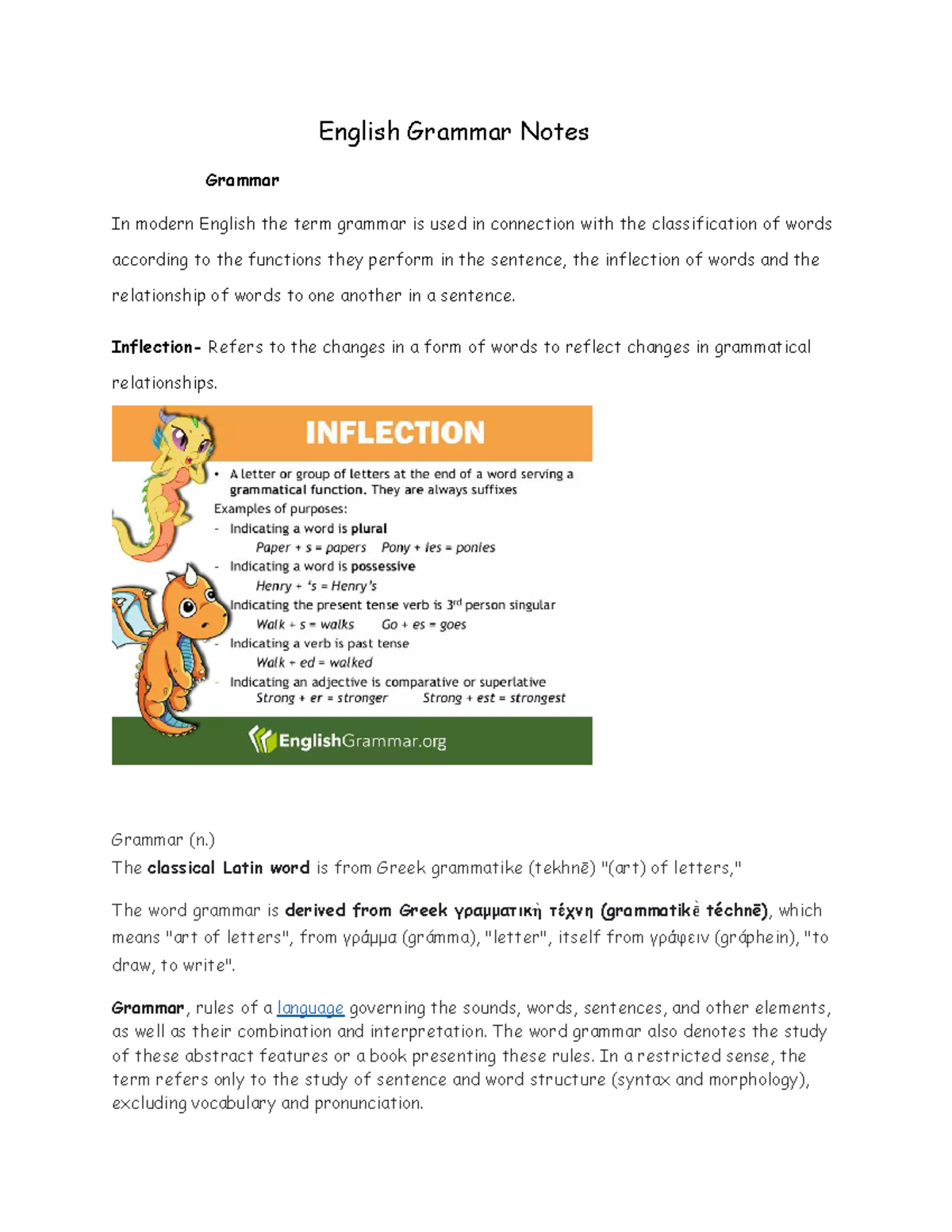 English Grammar Note1. Clean notes - English Grammar Notes Grammar In ...