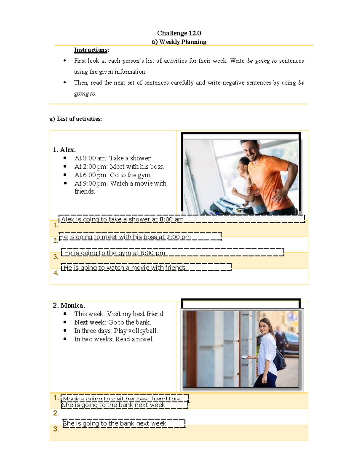 Activity 12 - actividad - Challenge 12. a) Weekly Planning Instructions ...