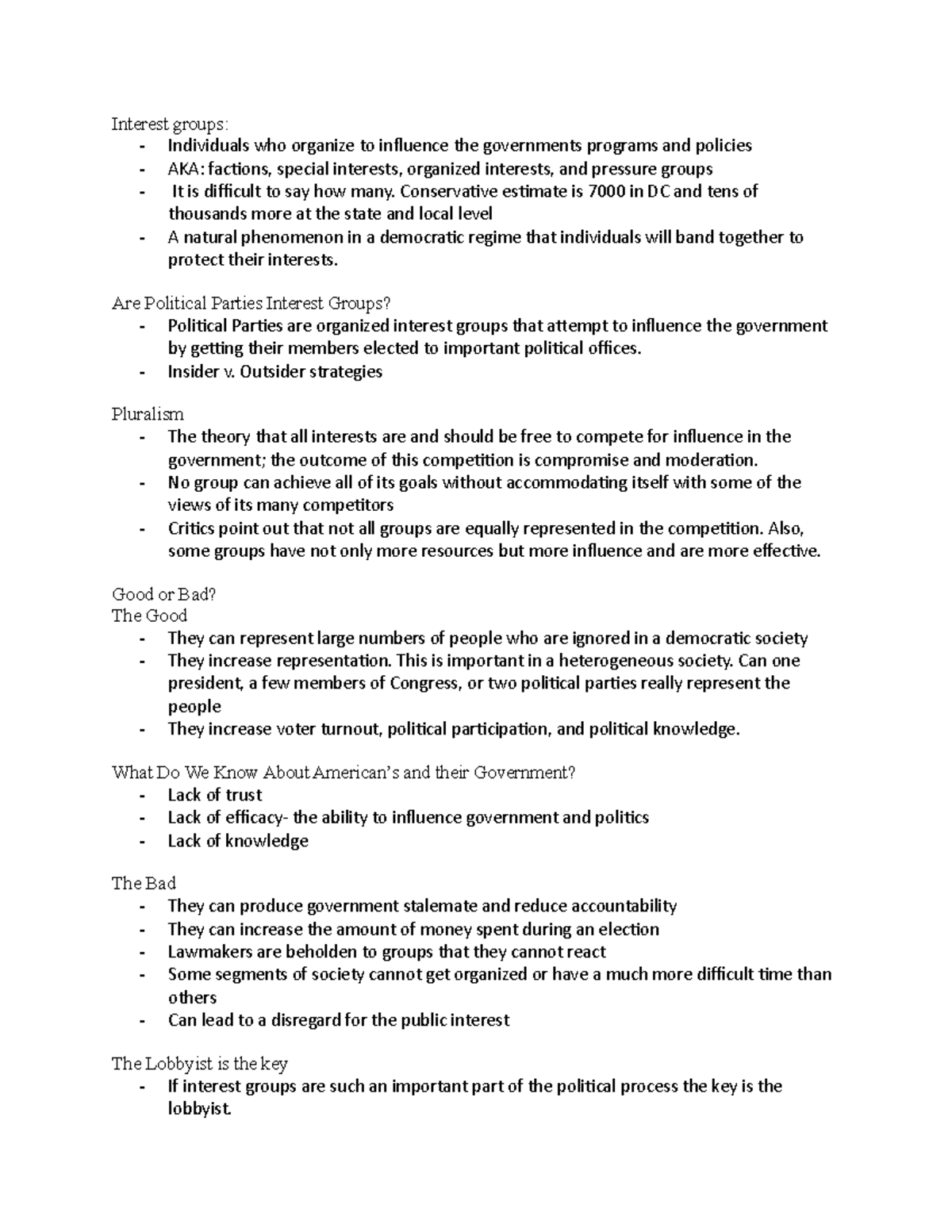 Interest groups - Lecture notes every lecture - Interest groups ...