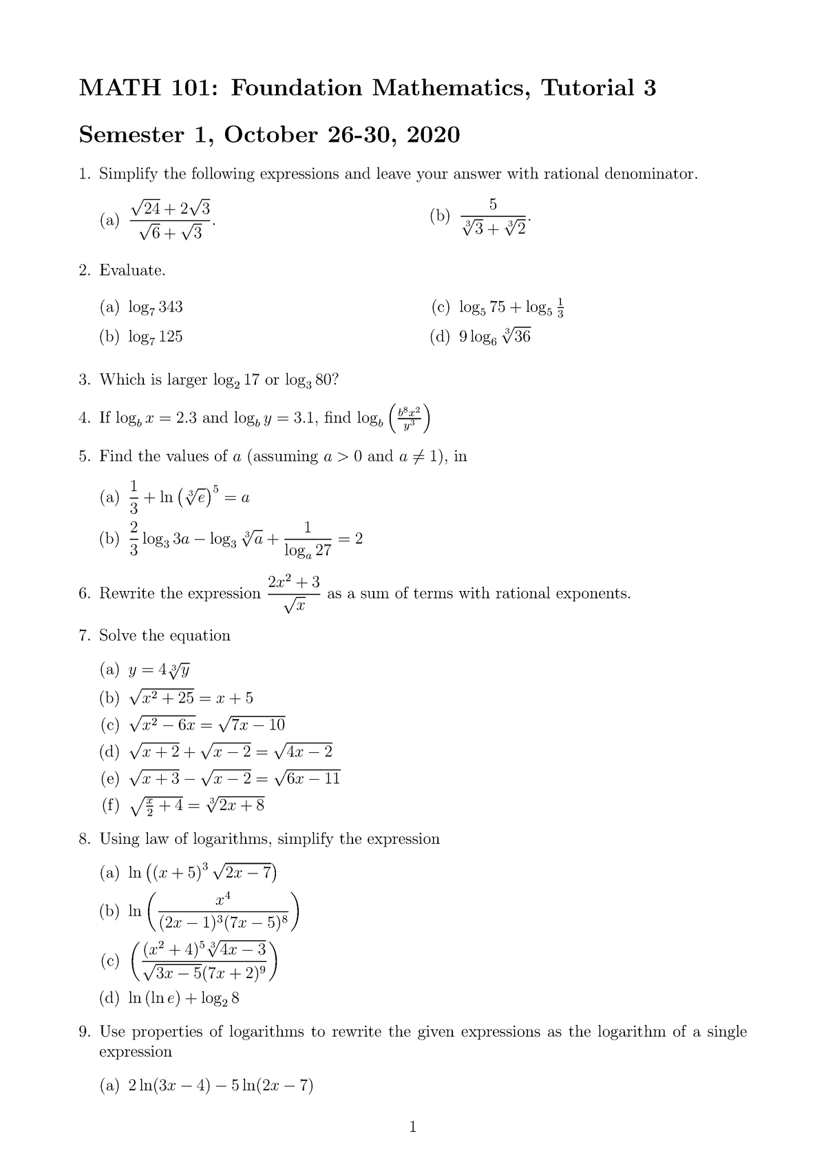 MATH 101 Tutorial 3 - Introductory Mathematics - MATH 101: Foundation ...