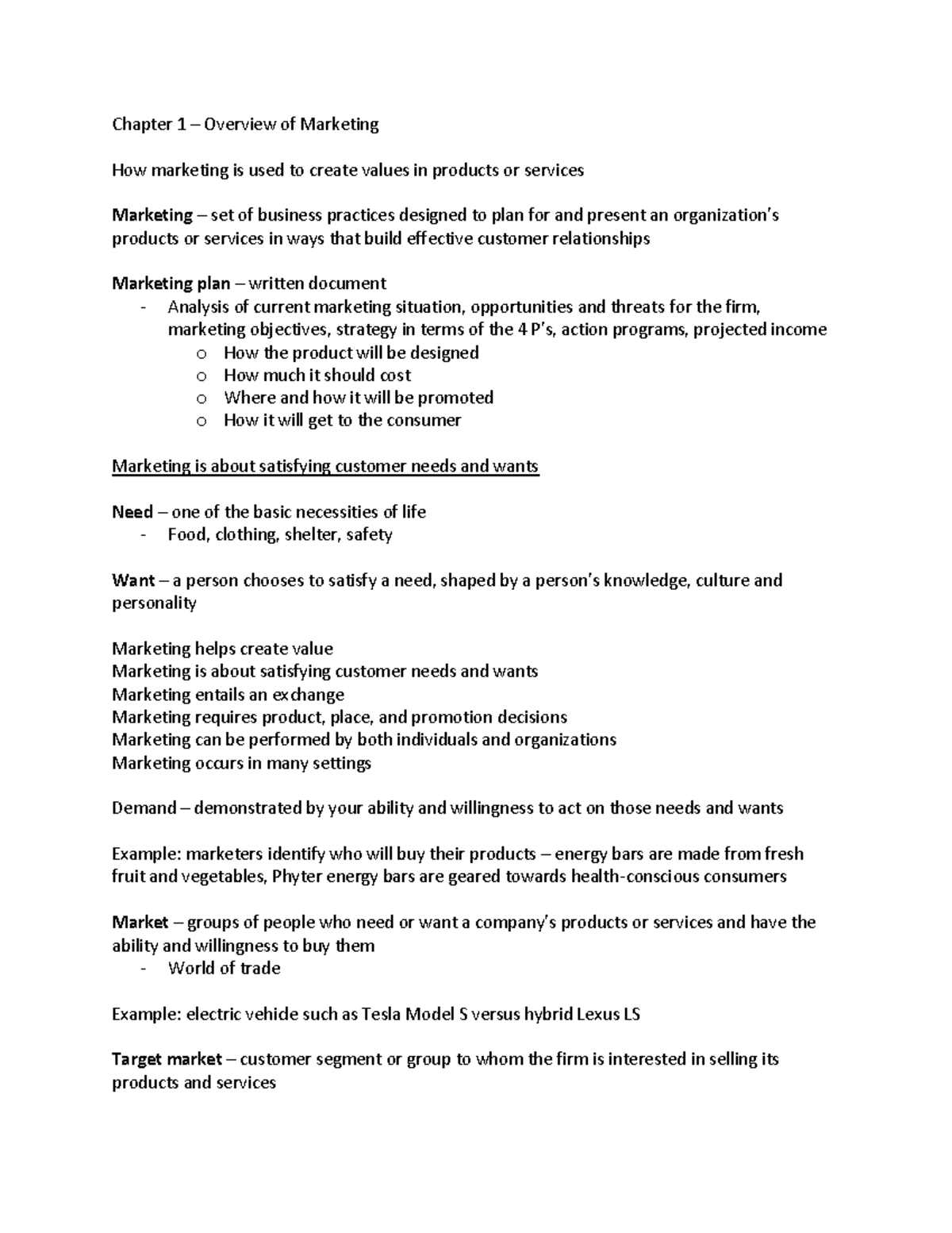 343 Midterm Notes - Chapter 1 – Overview of Marketing How marketing is ...