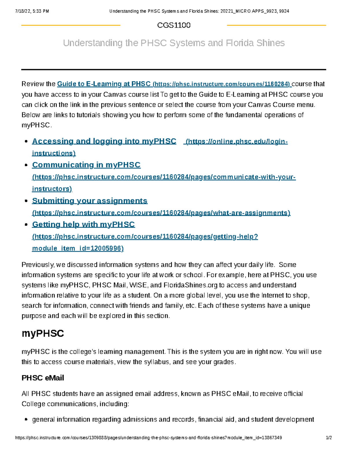 Understanding the PHSC Systems and Florida Shines 20221 Micro APPS 9923 ...