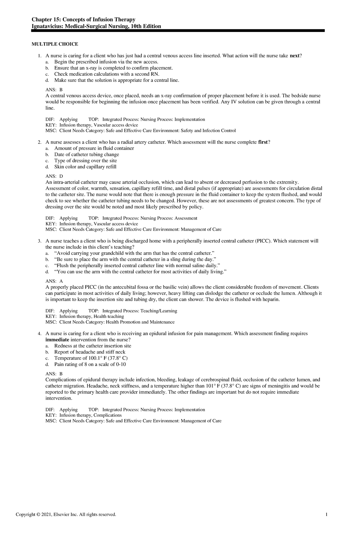 Exam View - Chapter 15 - Chapter 15: Concepts of Infusion Therapy ...