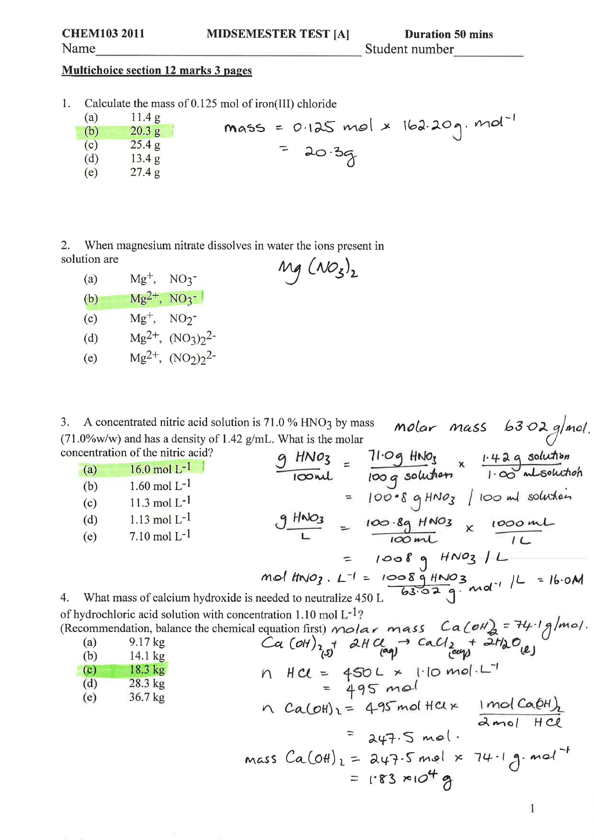 Exam 5 May 2011, answers - CHEM103 - Studocu