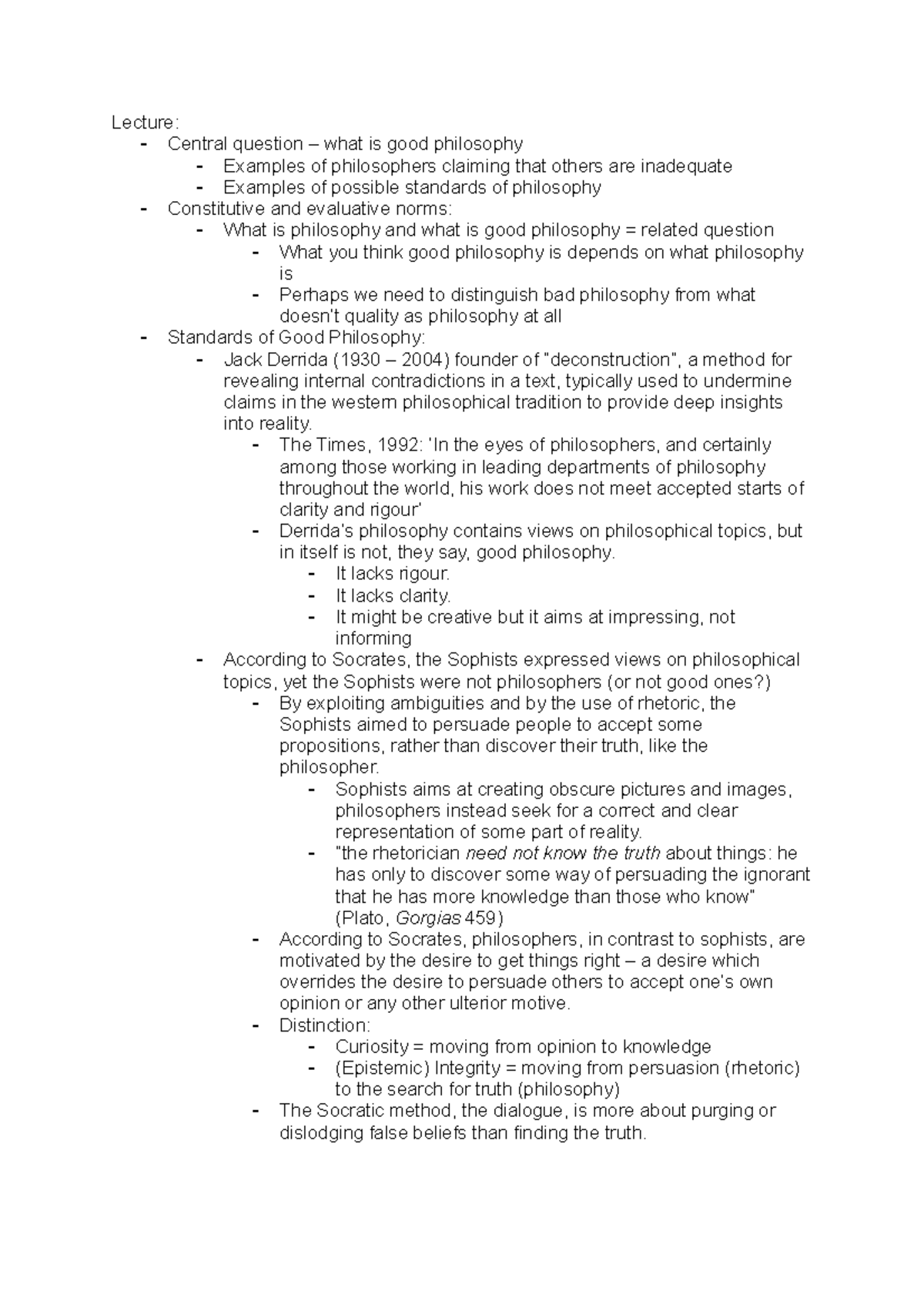 Lecture - Reading Notes - Lecture: Central question – what is good ...