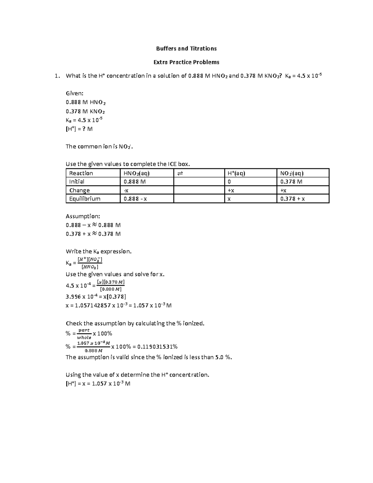 Buffers Practice Buffers and Titrations Extra Practice Problems What