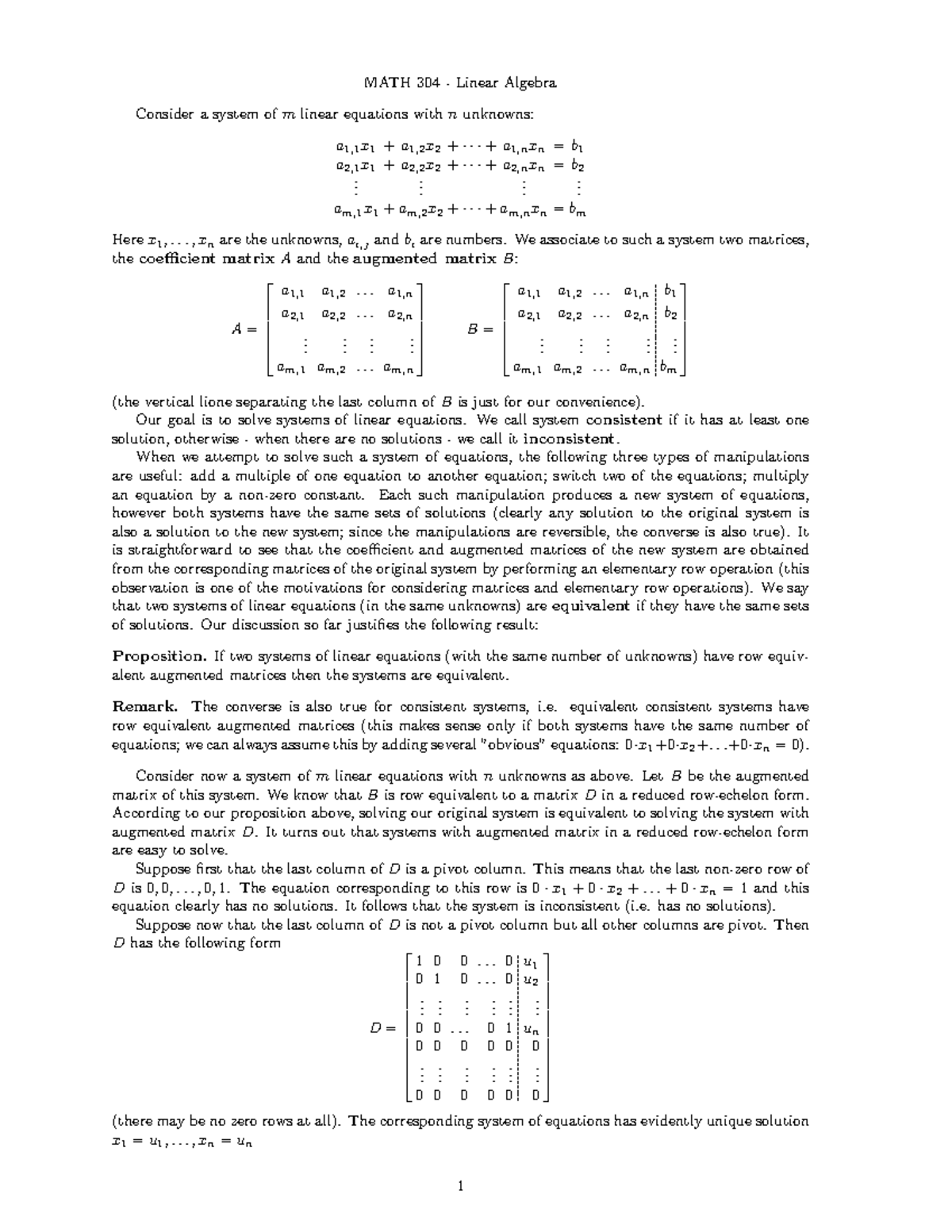 2 - 2.pdf - MATH 304 - Linear Algebra Consider A System Ofmlinear ...