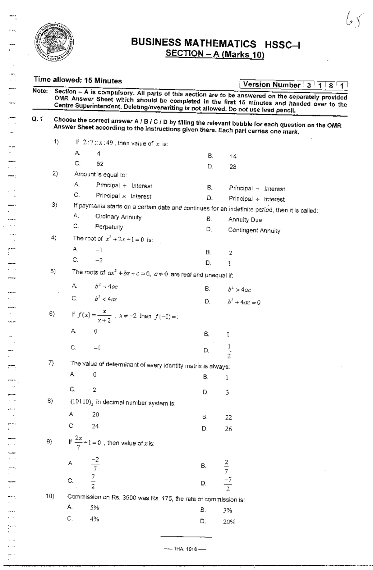 Federal board class 11 business mathematics 2019 - Business Mathematics ...