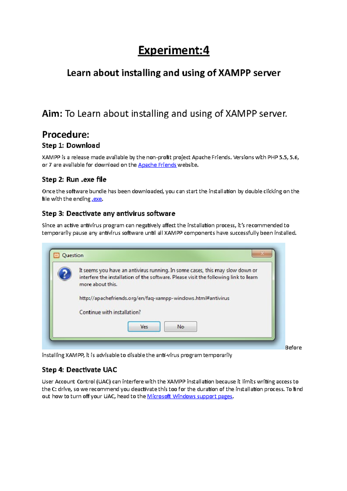 Learn about installing and using of Xampp server - Procedure: Step 1 ...