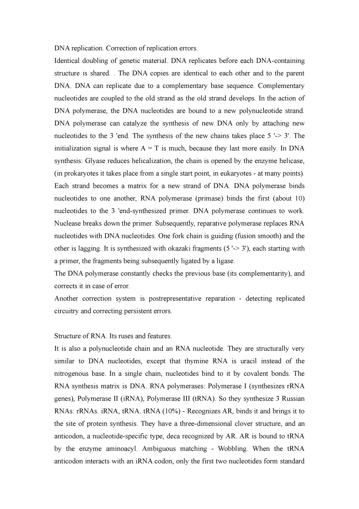 DNA replication. Correction of replication errors - DNA replication ...