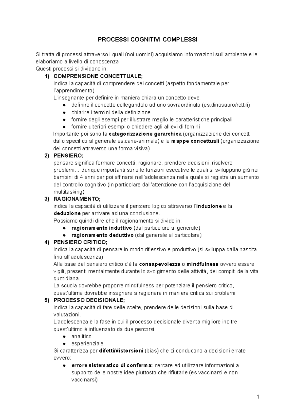 Processi cognitivi complessi - Documenti Google - PROCESSI COGNITIVI ...