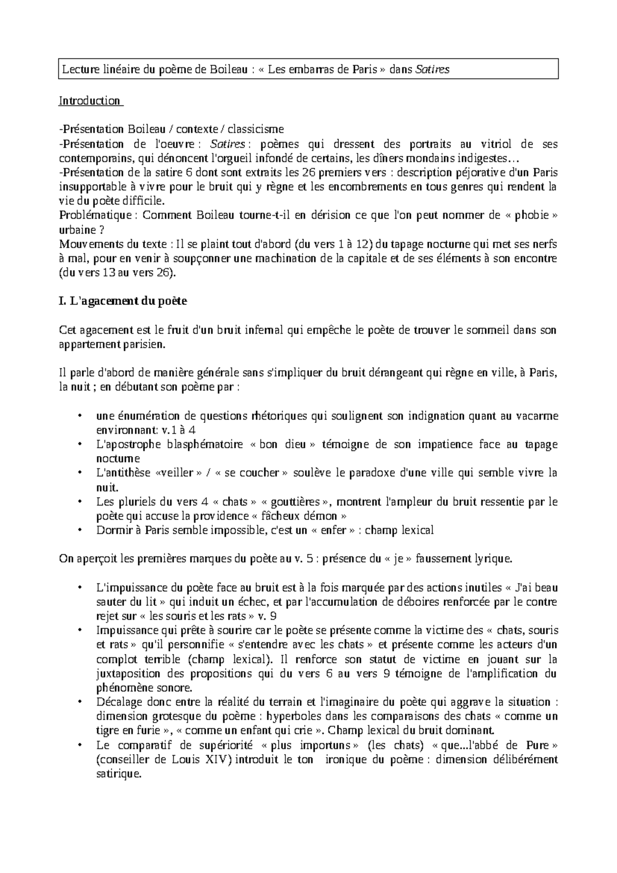 Lecture linéaire Boileau Lecture linéaire du poème de Boileau « Les embarras de Paris » dans