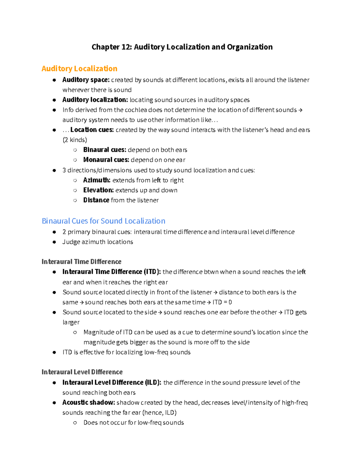 PSL 315 S&P CH12 Notes - Summary Sensation and Perception - Chapter 12 ...