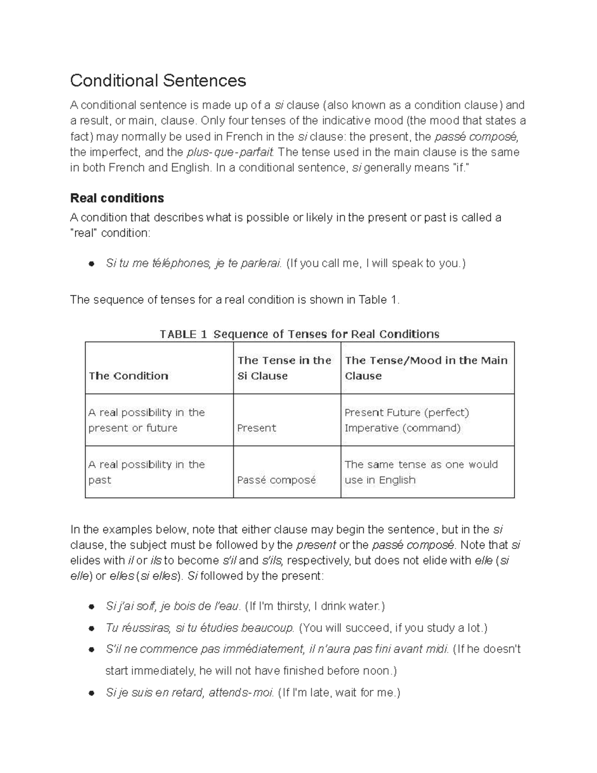 French II Conditional Moods and Conditions - Conditional Sentences A ...