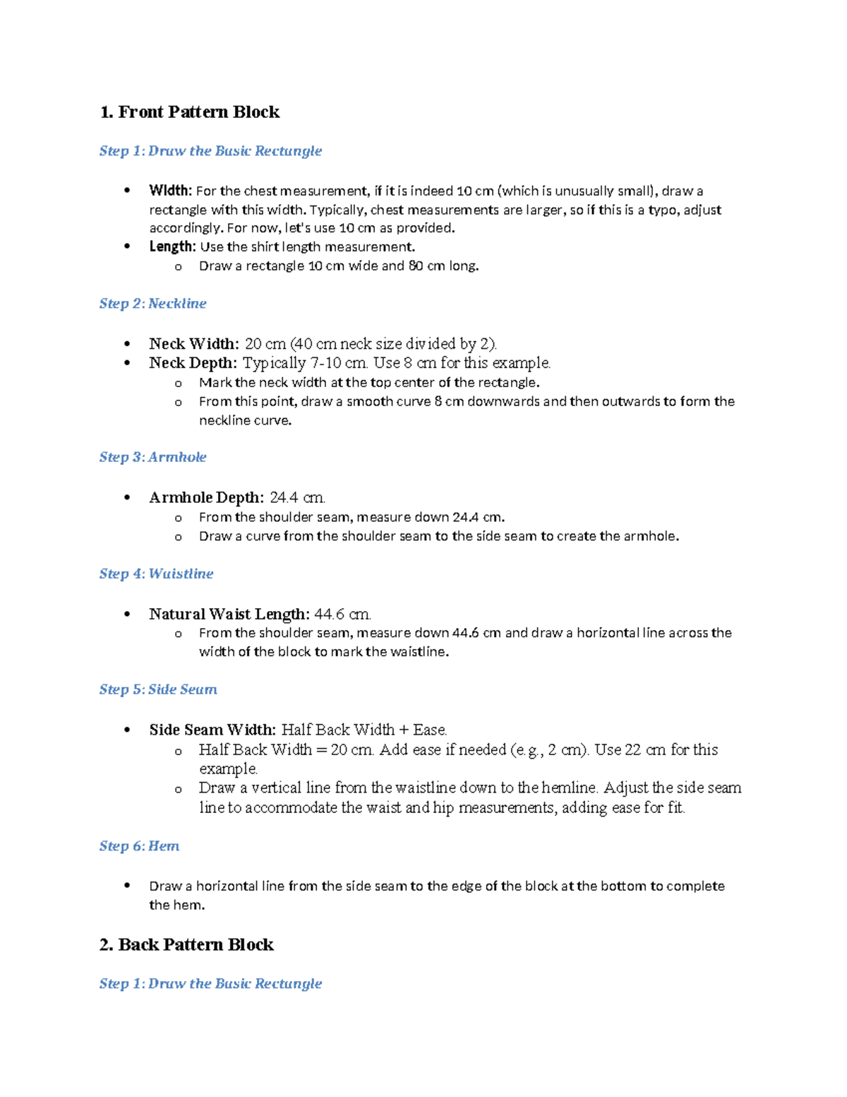 Patern Drafting 1 - 1. Front Pattern Block Step 1: Draw the Basic ...