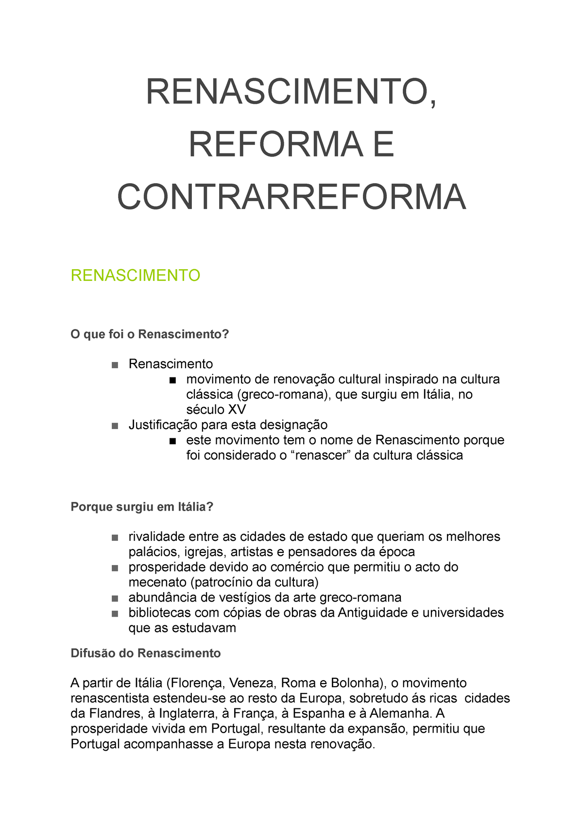 Documento Sem Nome Historias Renascimento Reforma E Contrarreforma