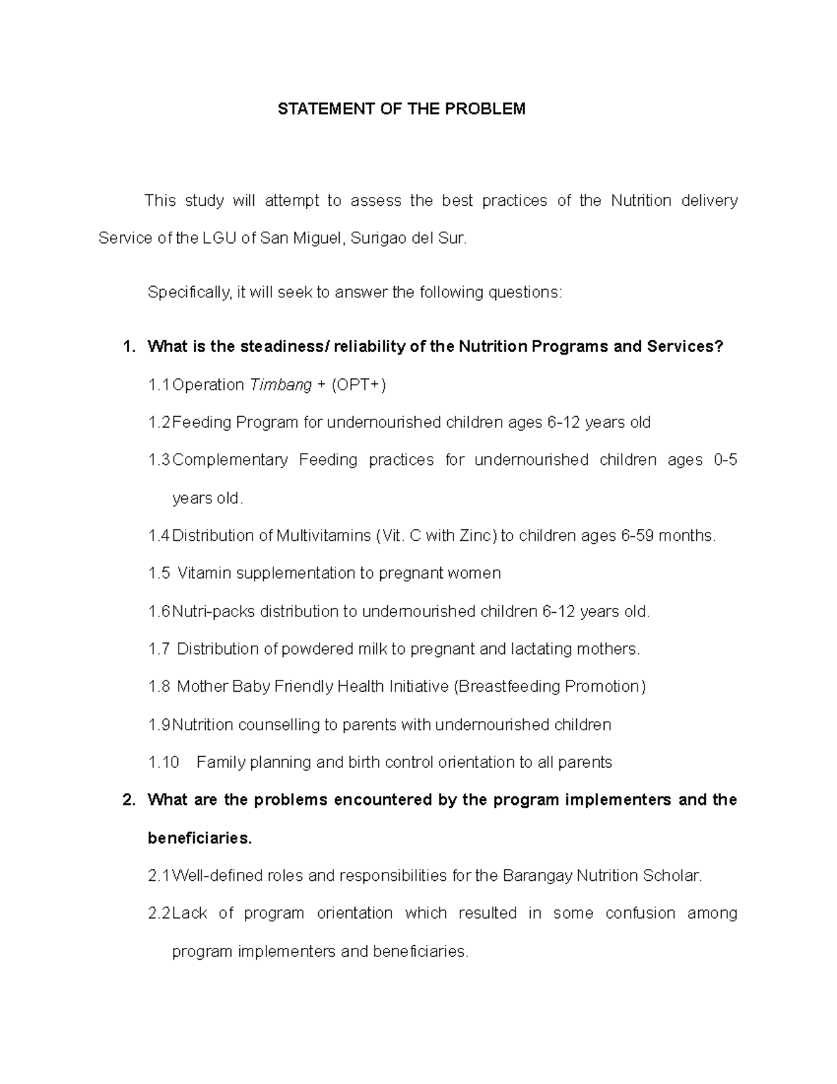 Statement OF THE Problem - STATEMENT OF THE PROBLEM This study will ...