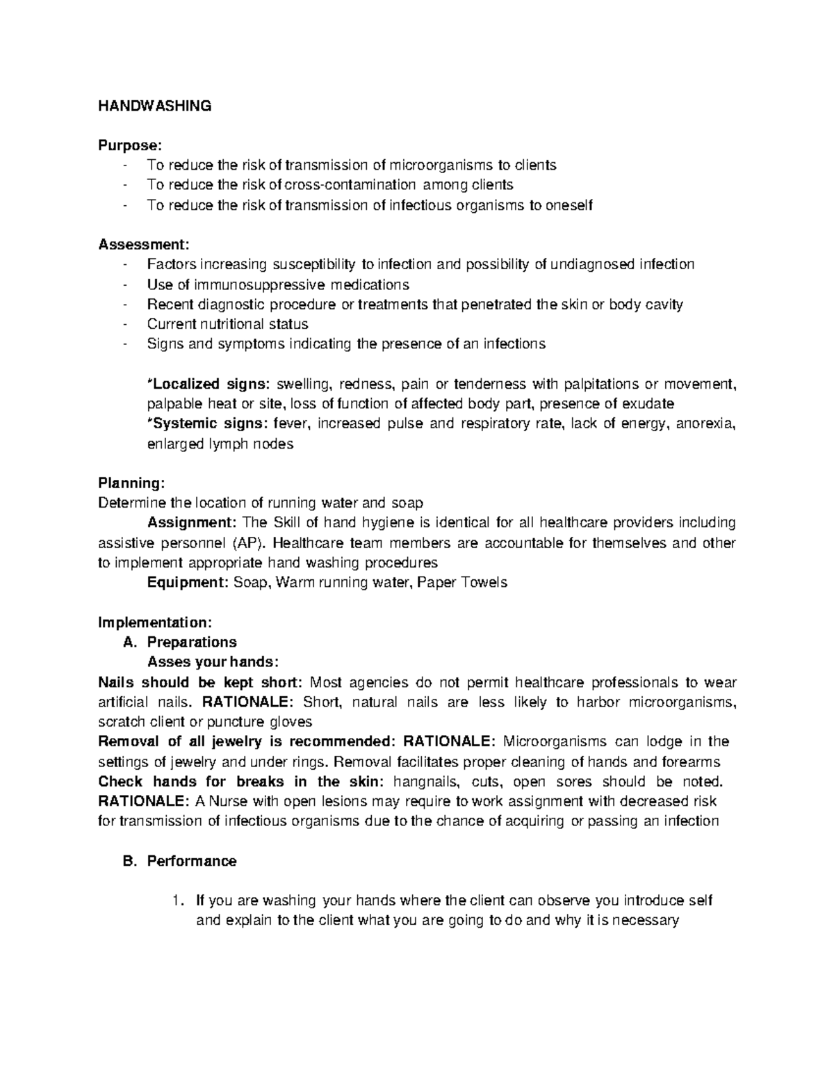 RLE Handwashing HANDWASHING Purpose To reduce the risk of