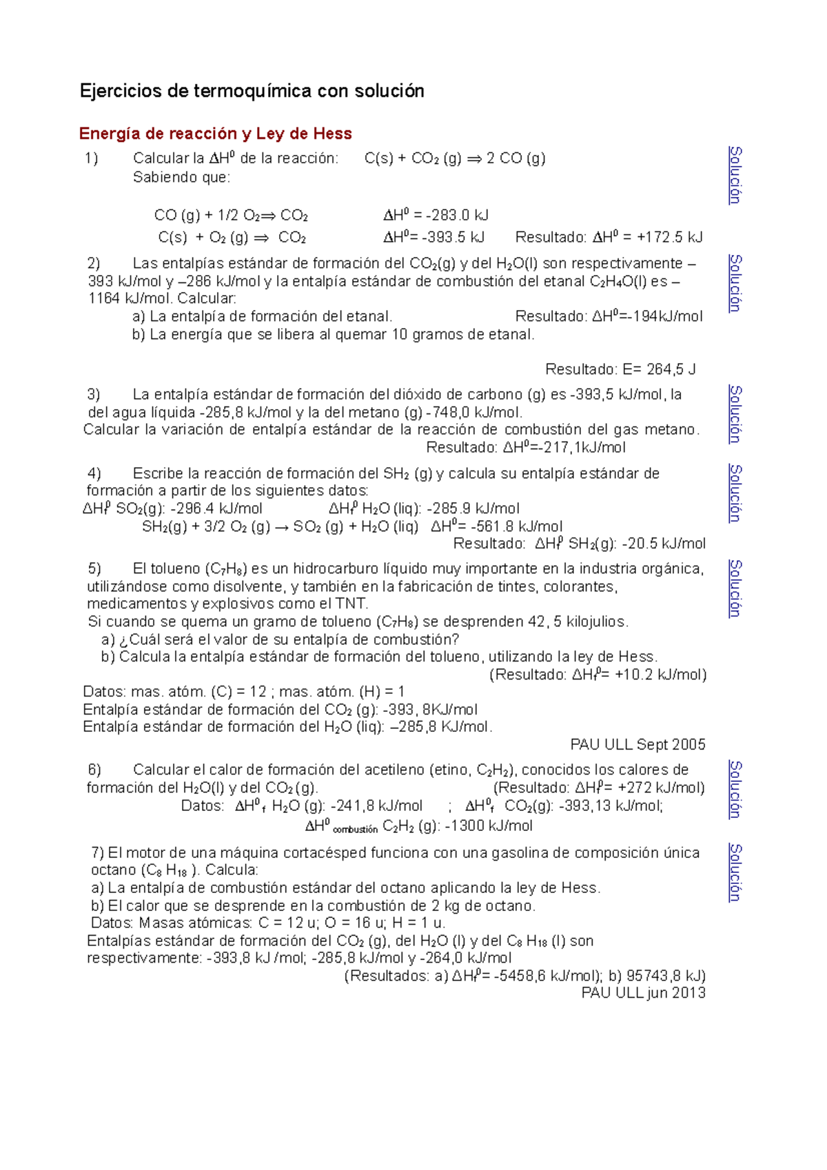 Ejercicios Termoquimica Con Solucion - Ejercicios De Termoquímica Con ...