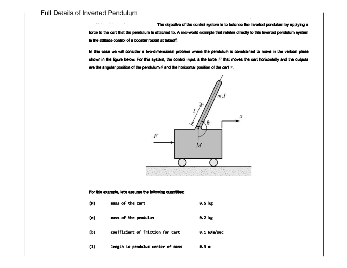 CC Full Detail Inverted Pendulum System Modeling Engineering Full