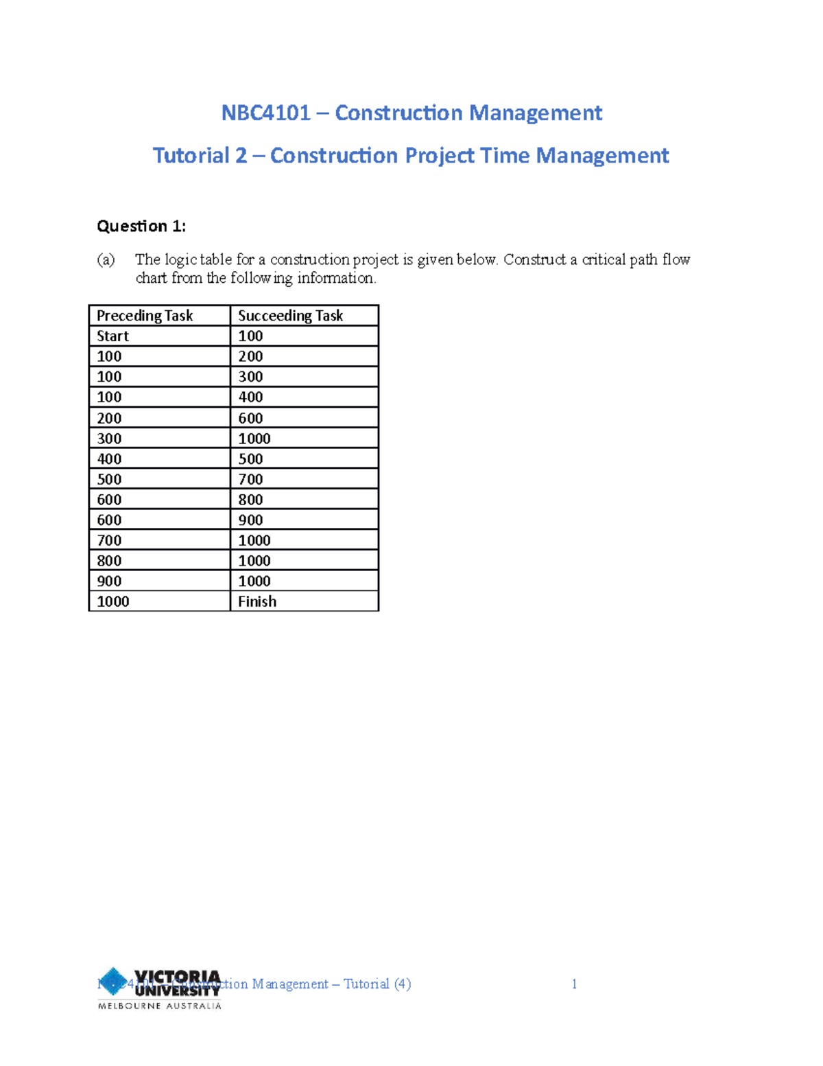 Tutorial Q and anser week 2 - NBC4101 – Construction Management ...