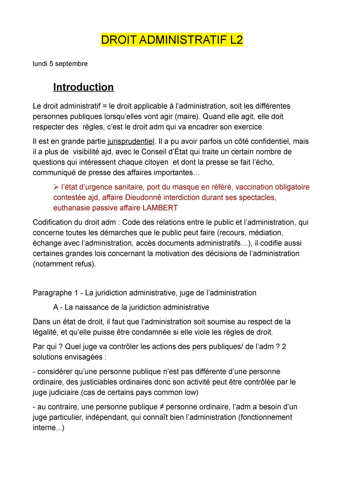 Introduction Droit Administratif - DROIT ADMINISTRATIF L Lundi 5 ...