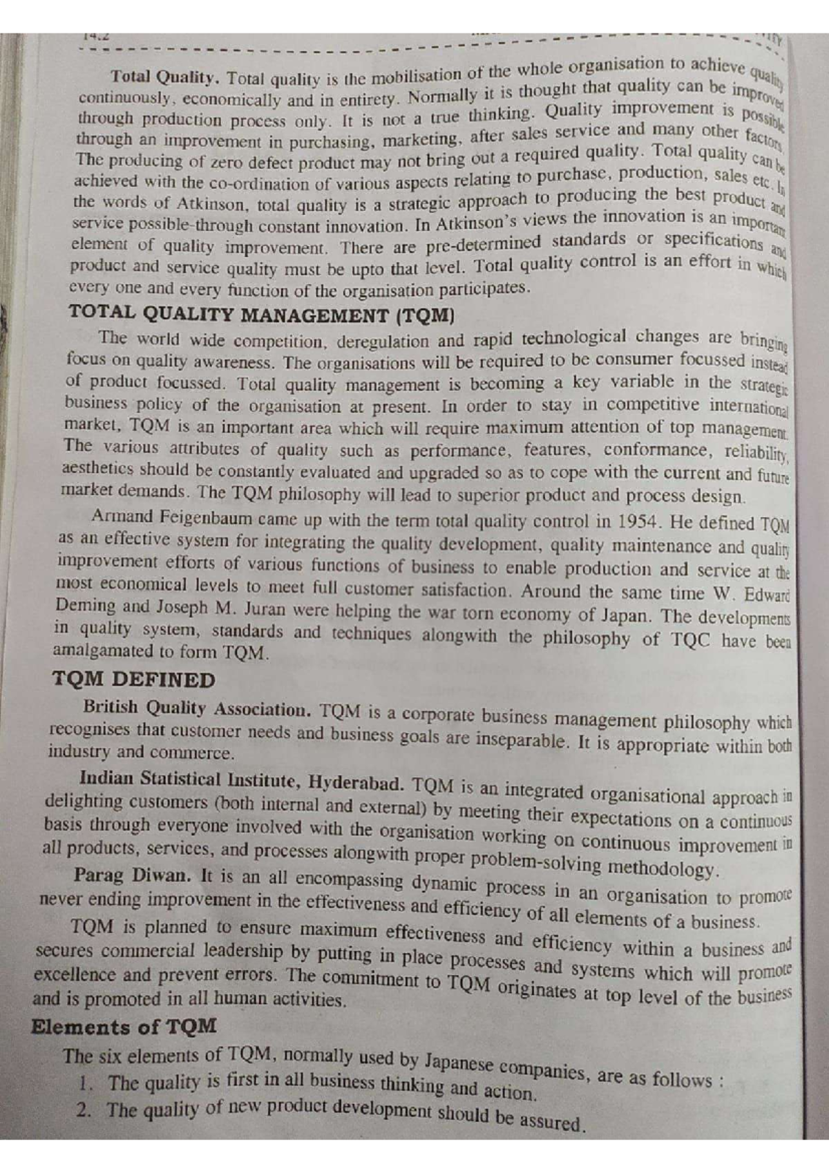 2 - Three definitions about TQM & Six elements of TQM. - Human Resource ...
