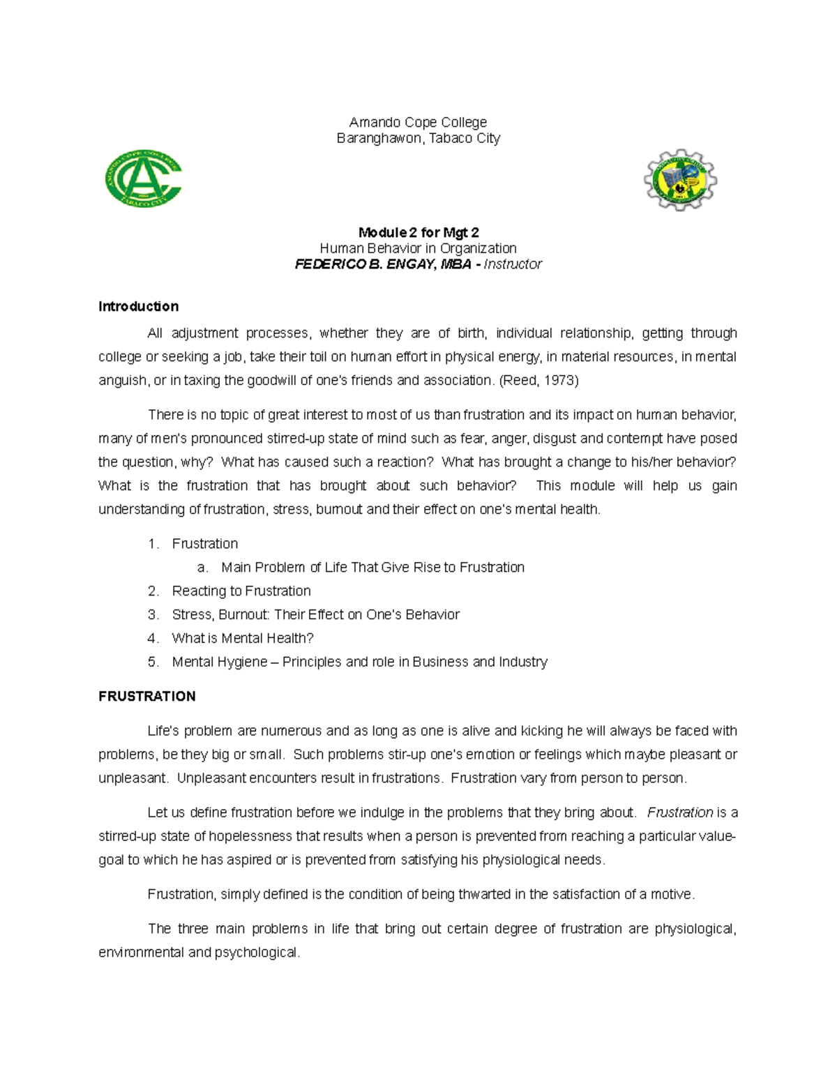 Mgt 2 HBO Activity 2 - I hope it helps - Amando Cope College ...