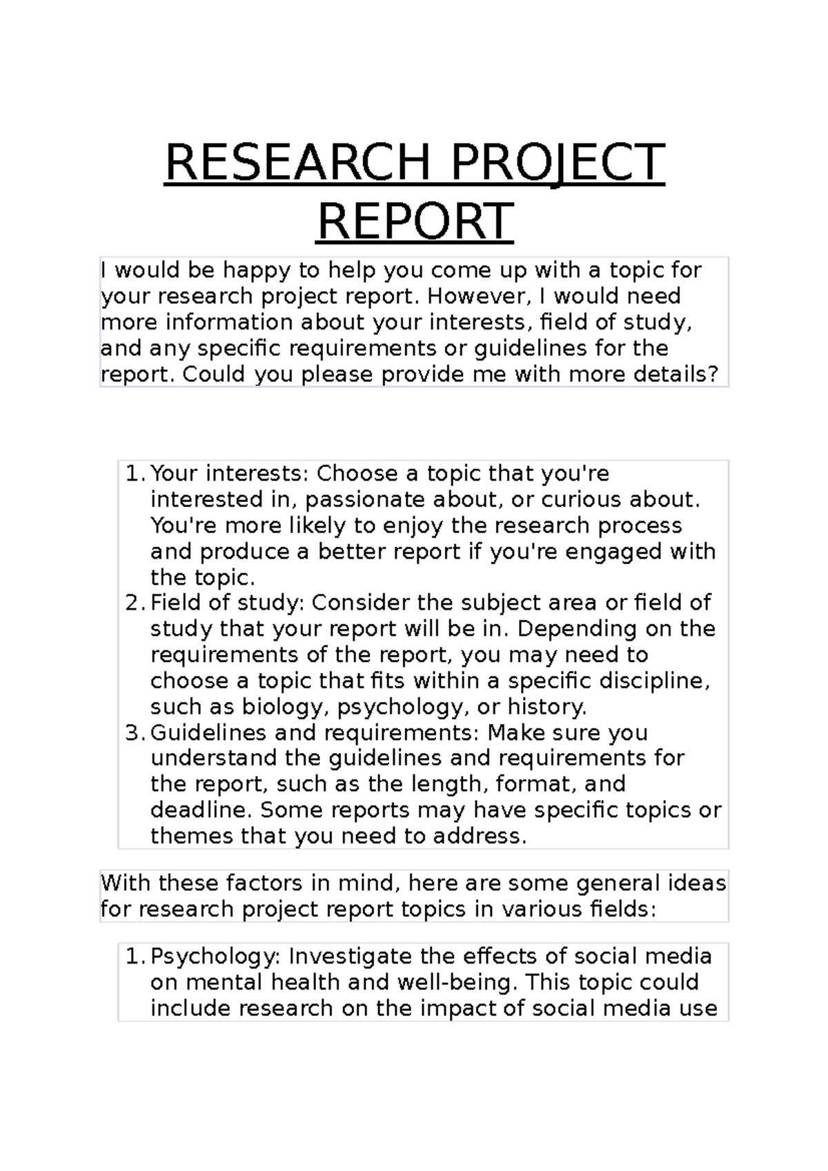 how to make research project report