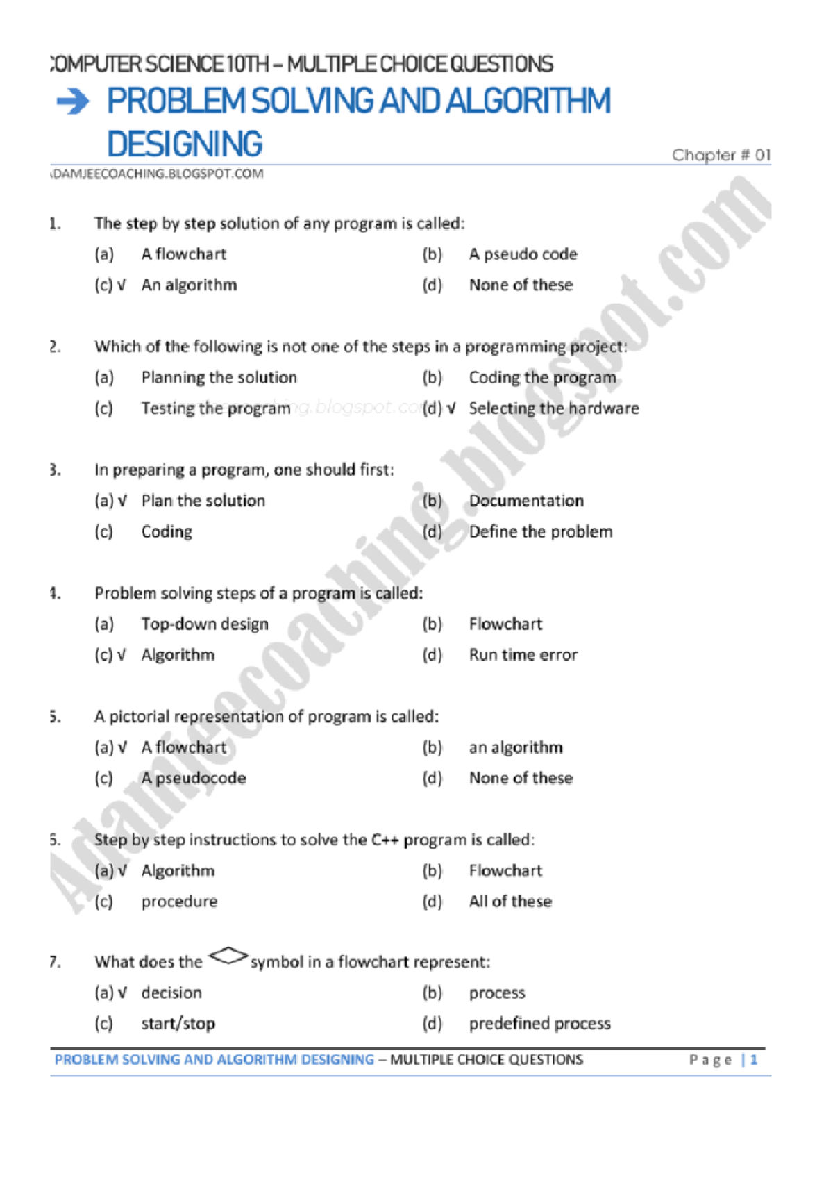 Unit 1 10th - 10th notes - COMPUTER SCIENCE 10TH MULTIPLE CHOICE ...