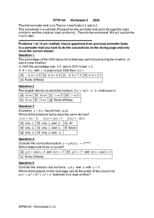 Practical Worksheet - WTW 134 - Worksheet 1 Question 1 If K X )= Xa X C ...