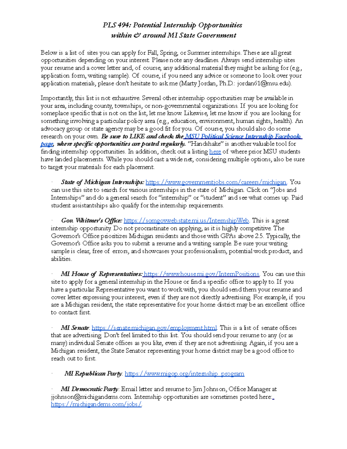 Internship Opportunities in Michigan - within & around MI State ...