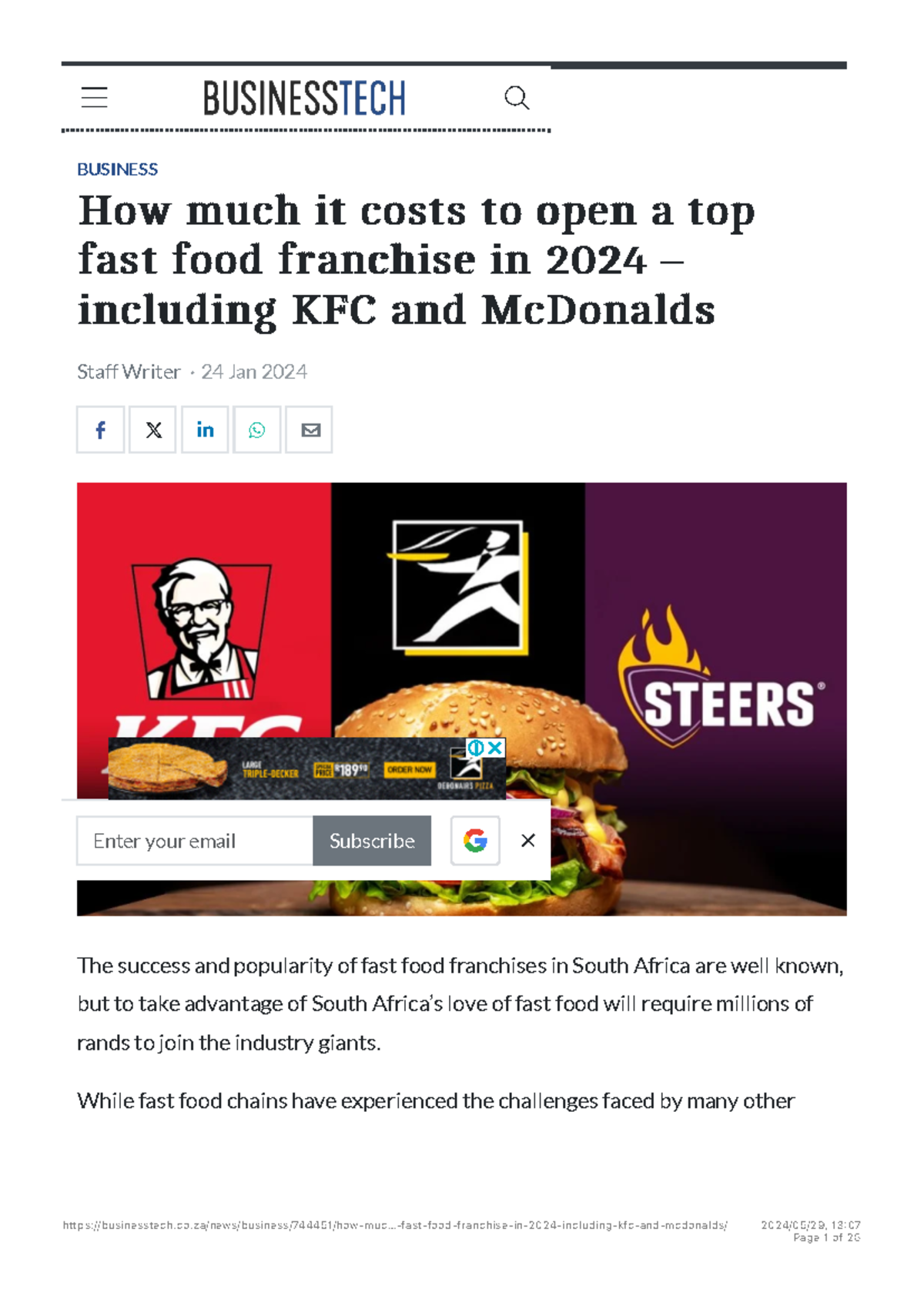 How much it costs to open a top fast food franchise in 2024 – including ...