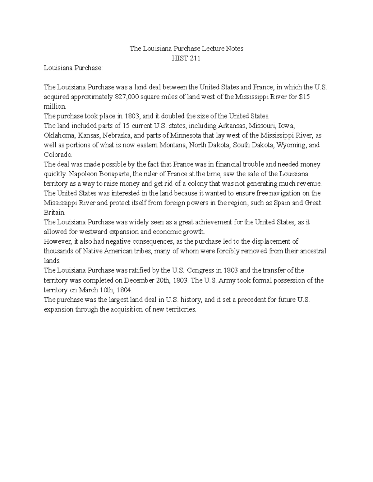 The Louisiana Purchase Lecture Notes acquired approximately 827,000