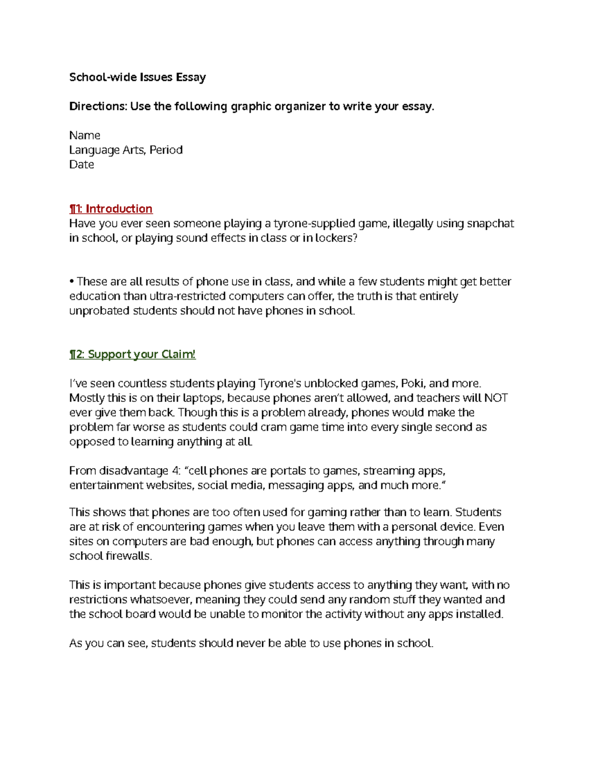 Copy of School Issues Essay Schoolwide Issues Essay Directions Use