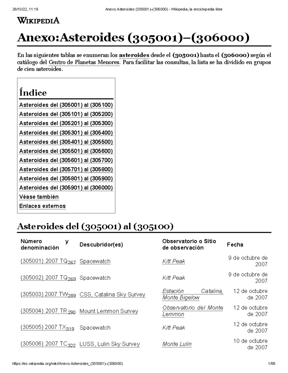 Anexo Asteroides (305001)–(306000) - Wikipedia, la enciclopedia libre ...