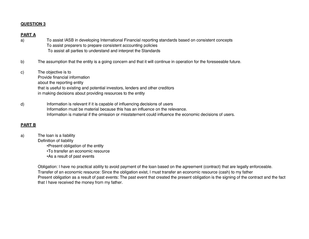 Memorandum Question 3 MEMO QUESTION 3 PART A a) To assist IASB in