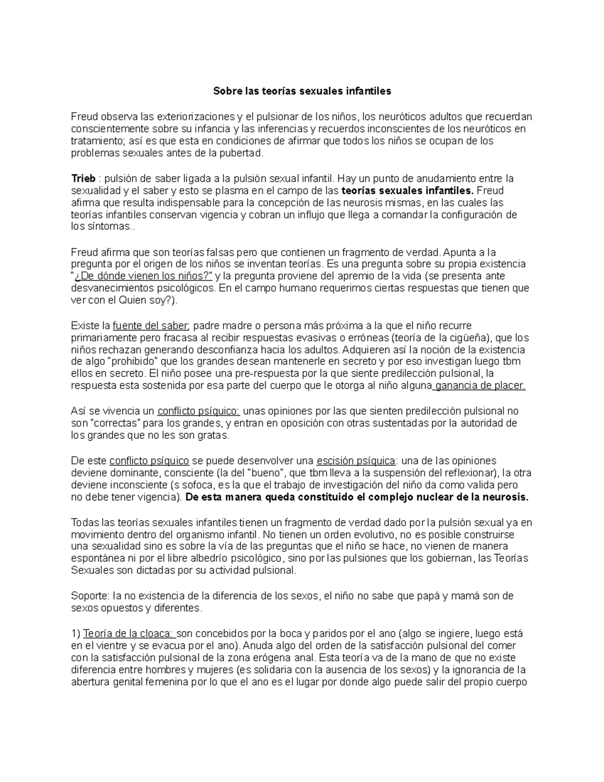 Sobre las teorías sexuales infantiles Sobre las teorías sexuales