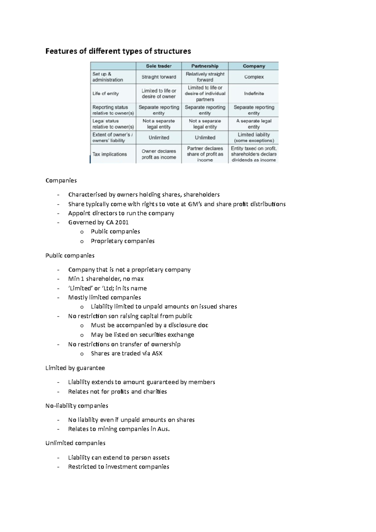 Features of different types of structures - Features of different types ...