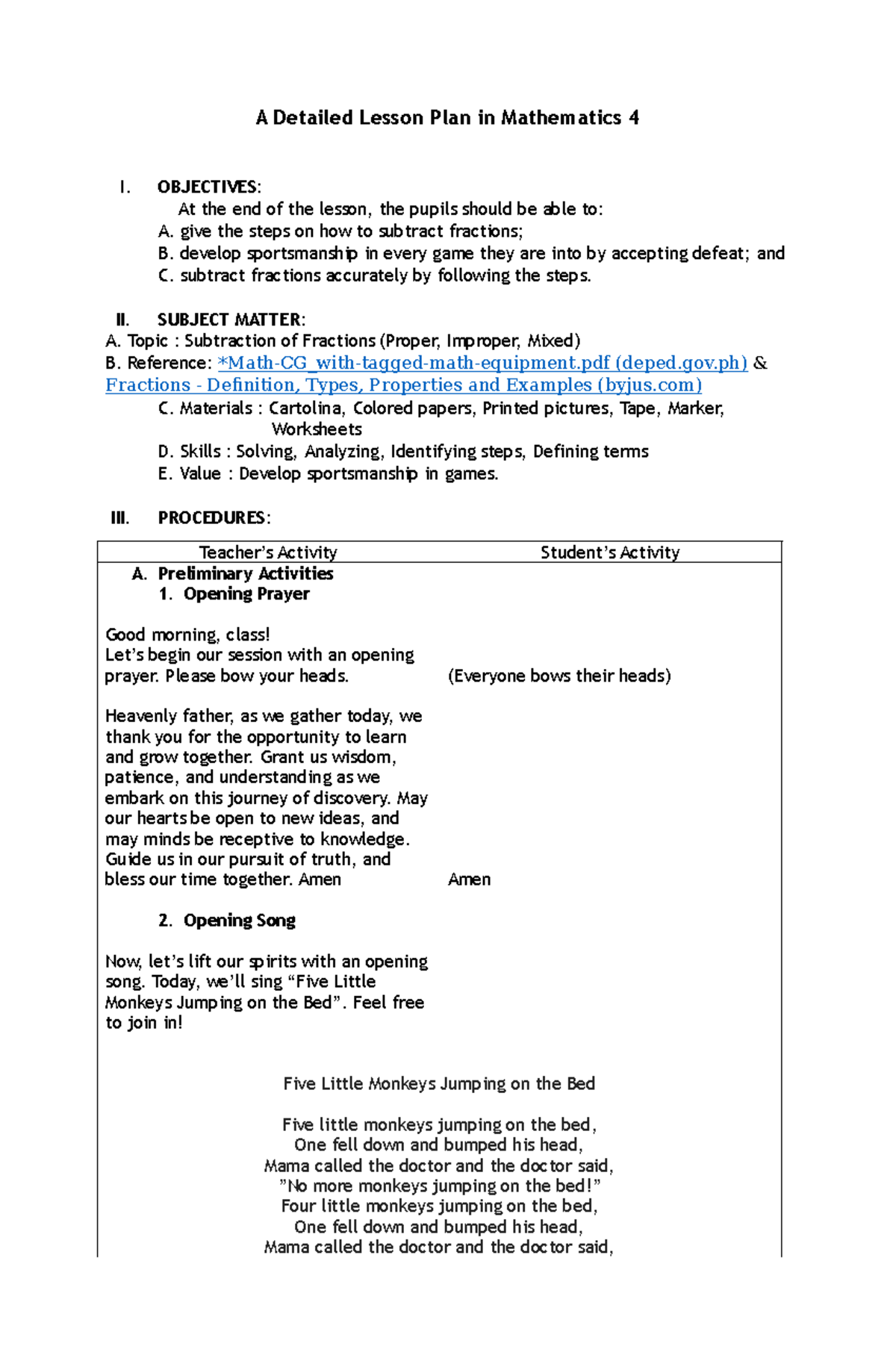 Lesson Plan in Mathematics Group 2 1 - A Detailed Lesson Plan in ...